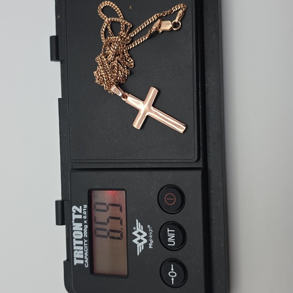 Rose Gold Over S925 Solid Silver Cross Pendant Necklace - Picture 5 of 6